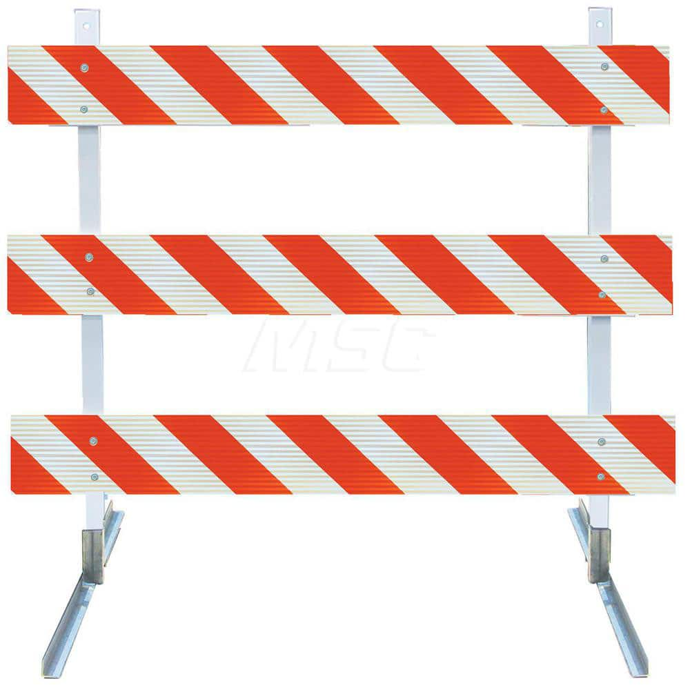 Traffic Barricades; Type: Type III; Barricade Height (Inch): 83; Material: Galvanized Steel Feet; Plastic Board; Polymer Plastic Upright; Barricade Width (Inch): 96; Reflective: Yes; Compliance: MASH Compliant; MUTCD; Weight (Lb.): 16.0000; Top Panel Heig