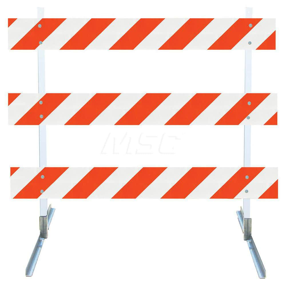 Traffic Barricades; Type: Type III; Barricade Height (Inch): 63; Material: Galvanized Steel Feet; Plastic Board; Polymer Plastic Upright; Barricade Width (Inch): 96; Reflective: Yes; Compliance: MASH Compliant; MUTCD; Weight (Lb.): 16.0000; Top Panel Heig