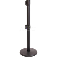 Free Standing Barrier Post: 40″ High, 2-1/2″ Dia, Steel Post Cast Iron with NoScuff Round & Standard Base, Black