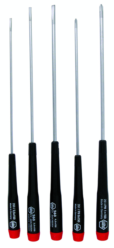 5 Piece - Precision Long Slotted & Phillips Screwdriver Set - #26192 - Includes: Slotted 2.5 - 4.0mm Phillips #0 - 1 - Americas Industrial Supply