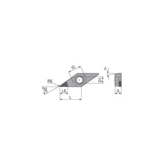 Turning Insert:  VCGW2205TN012DA5,  Polycrystalline Cubic Boron Nitride Uncoated Finish,  Neutral,  1/4″ Inscribed Circle,  0.0079″ Corner Radius,  35.0 &deg N/A Diamond,  Series  VCGW