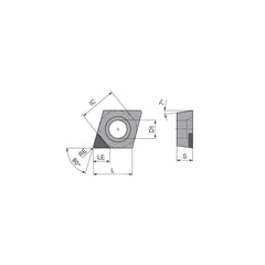 Turning Insert:  CCGW21.51FN_A3 CTBS10U,  Polycrystalline Cubic Boron Nitride Uncoated Finish,  Neutral,  1/4″ Inscribed Circle,  0.0157″ Corner Radius,  80.0 &deg N/A Diamond,  Series  CCGW