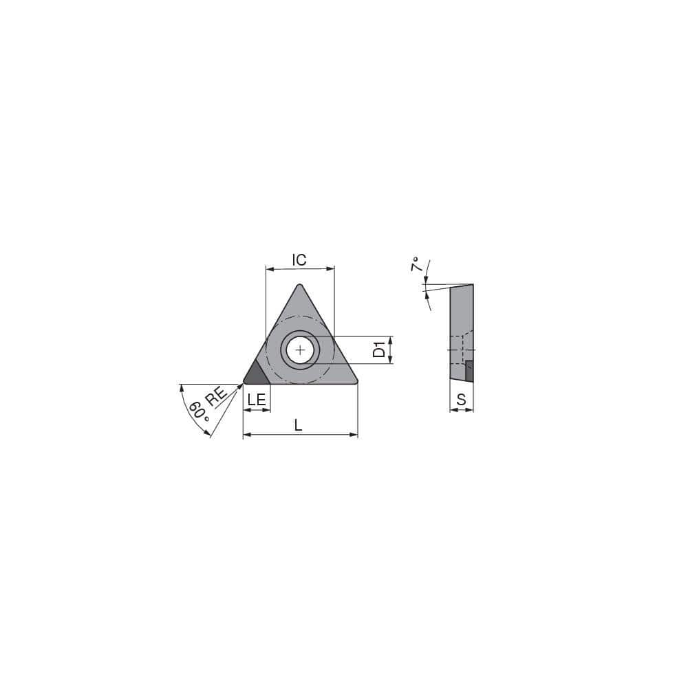 Turning Insert:  TCGW2155TN012EA4,  Polycrystalline Cubic Boron Nitride TiN Finish,  Neutral,  1/4″ Inscribed Circle,  0.0079″ Corner Radius,  60.0 &deg N/A Triangle,  Series  TCGW