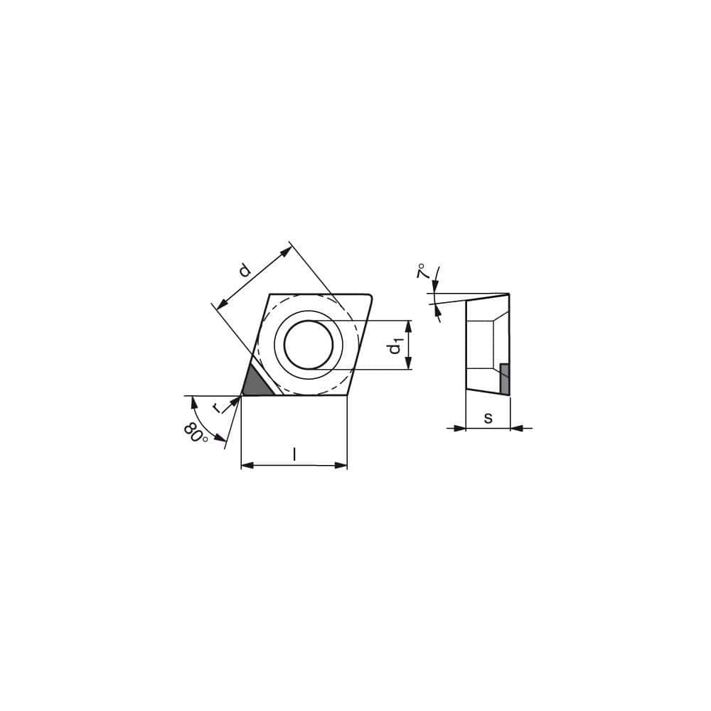 Turning Insert:  CCGW432TN012DA3,  Polycrystalline Cubic Boron Nitride Uncoated Finish,  Neutral,  1/2″ Inscribed Circle,  0.0315″ Corner Radius,  80.0 &deg N/A Diamond,  Series  CCGW