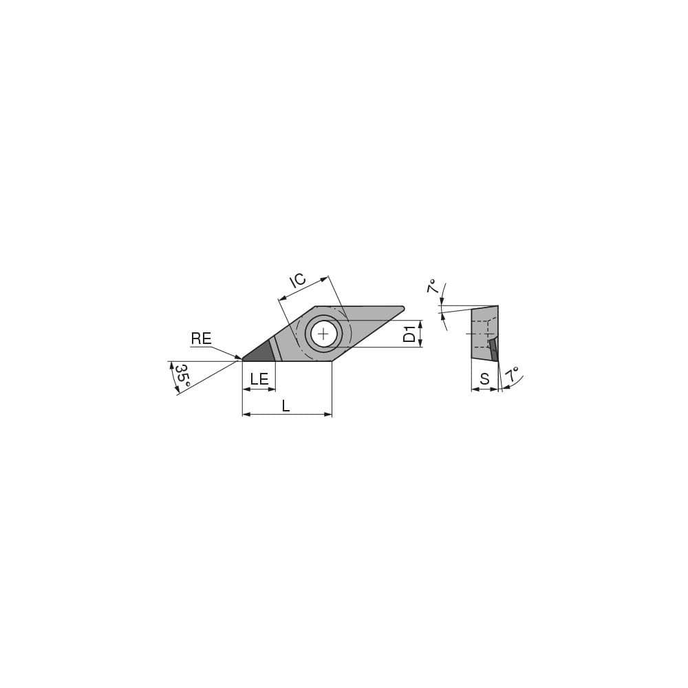 Turning Insert:  VCGT331FN_A6 CTDPD20,  Polycrystalline Diamond Uncoated Finish,  Neutral,  0.0157″ Corner Radius,  35.0 &deg N/A Diamond,  Series  VCGT