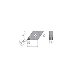 Turning Insert:  DNGA442TN009CK3,  Polycrystalline Cubic Boron Nitride TiCN Finish,  Neutral,  1/2″ Inscribed Circle,  0.0315″ Corner Radius,  55.0 &deg N/A Diamond,  Series  DNGA