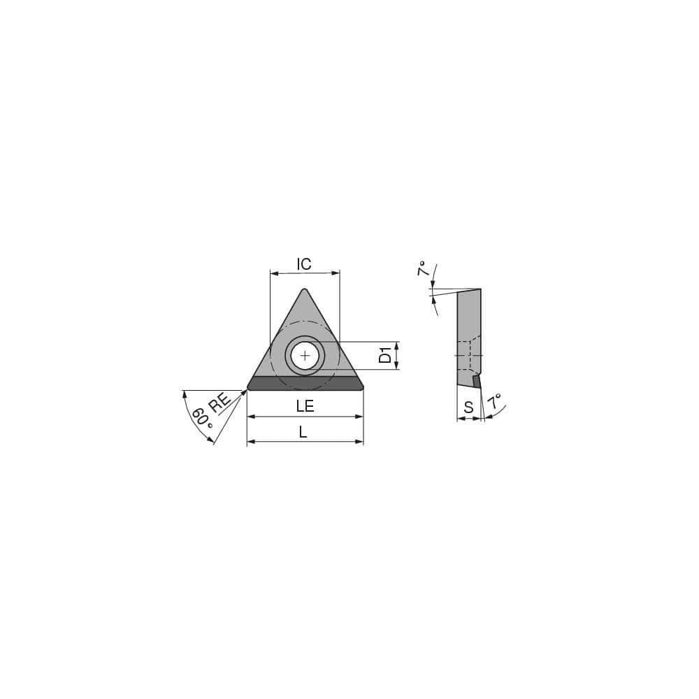 Turning Insert:  TCGT3252FNA4CB1,  Polycrystalline Diamond Uncoated Finish,  Neutral,  0.0315″ Corner Radius,  60.0 &deg N/A Triangle,  Series  TCGT