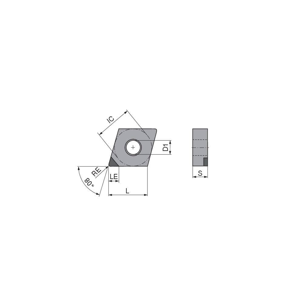Turning Insert:  CNGA431FN_A6 CTDPD20,  Polycrystalline Diamond Uncoated Finish,  Neutral,  1/2″ Inscribed Circle,  0.0157″ Corner Radius,  80.0 &deg N/A Diamond,  Series  CNGA