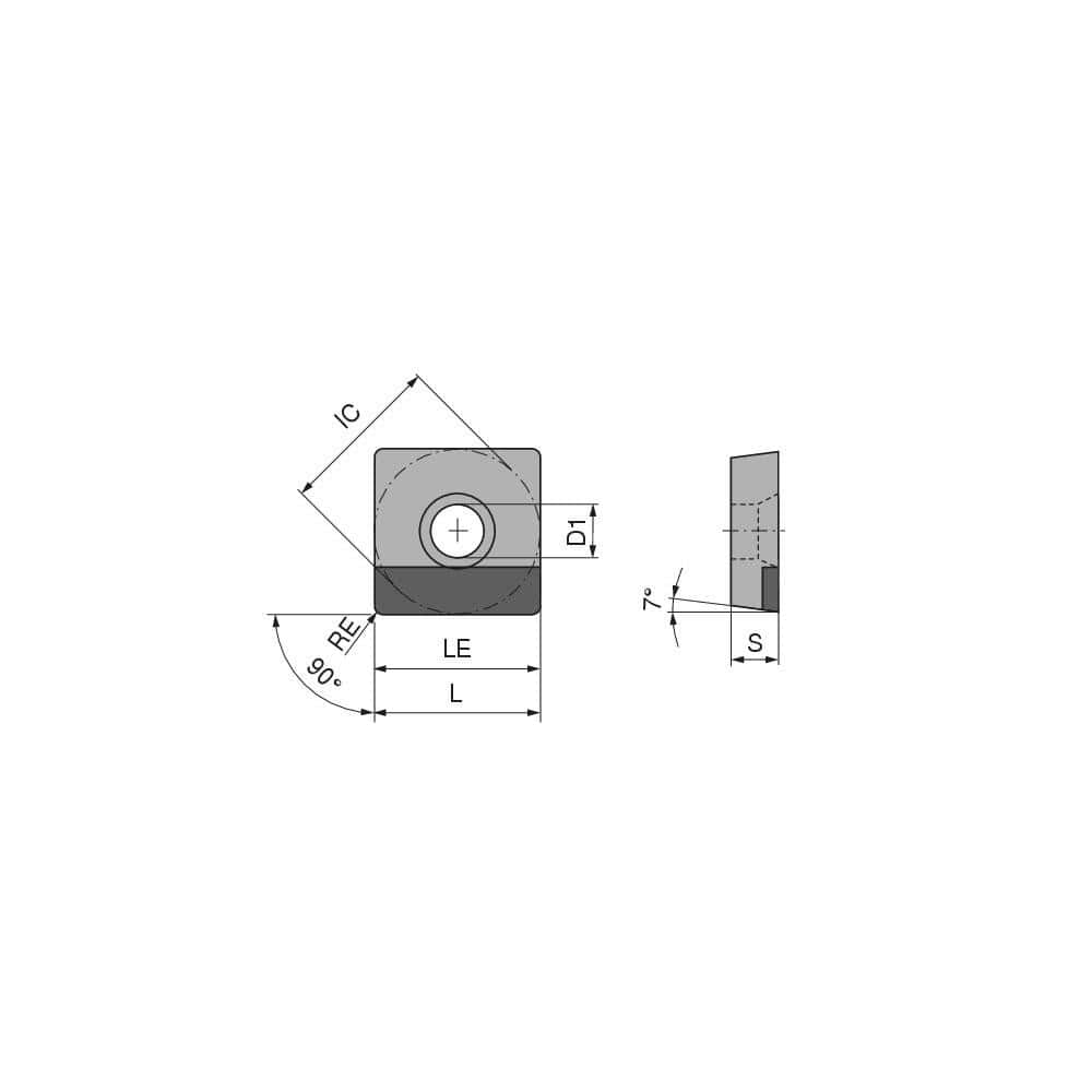 Turning Insert:  SCGW432TN012DA3,  Polycrystalline Cubic Boron Nitride Uncoated Finish,  Neutral,  1/2″ Inscribed Circle,  0.0315″ Corner Radius,  90.0 &deg N/A Square,  Series  SCGW