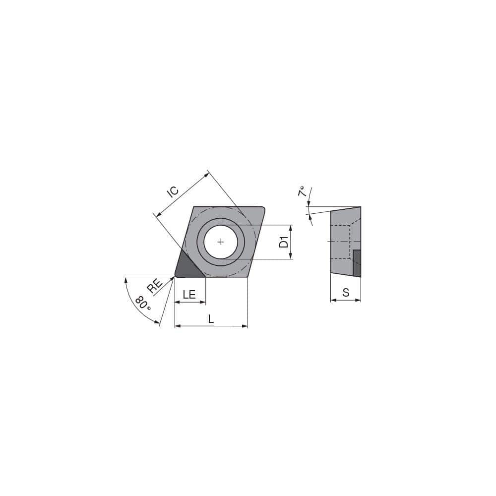 Turning Insert:  CCGW21.52FN_A3 CTDPD20,  Polycrystalline Diamond Uncoated Finish,  Neutral,  1/4″ Inscribed Circle,  0.0315″ Corner Radius,  80.0 &deg N/A Diamond,  Series  CCGW