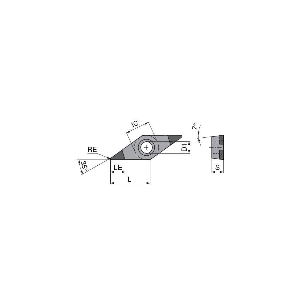 Turning Insert:  VCGW332TN013EB3,  Polycrystalline Cubic Boron Nitride TiCN Finish,  Neutral,  0.0315″ Corner Radius,  35.0 &deg N/A Diamond,  Series  VCGW