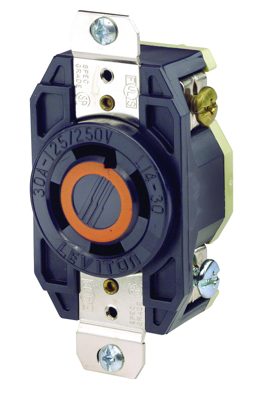 30 Amp; 125/250 Volt; NEMA L14-30R; 3P; 4W; Flush Mtg Locking Receptacle; Industrial Grade; Grounding; V-0-MAX - Black - Americas Industrial Supply