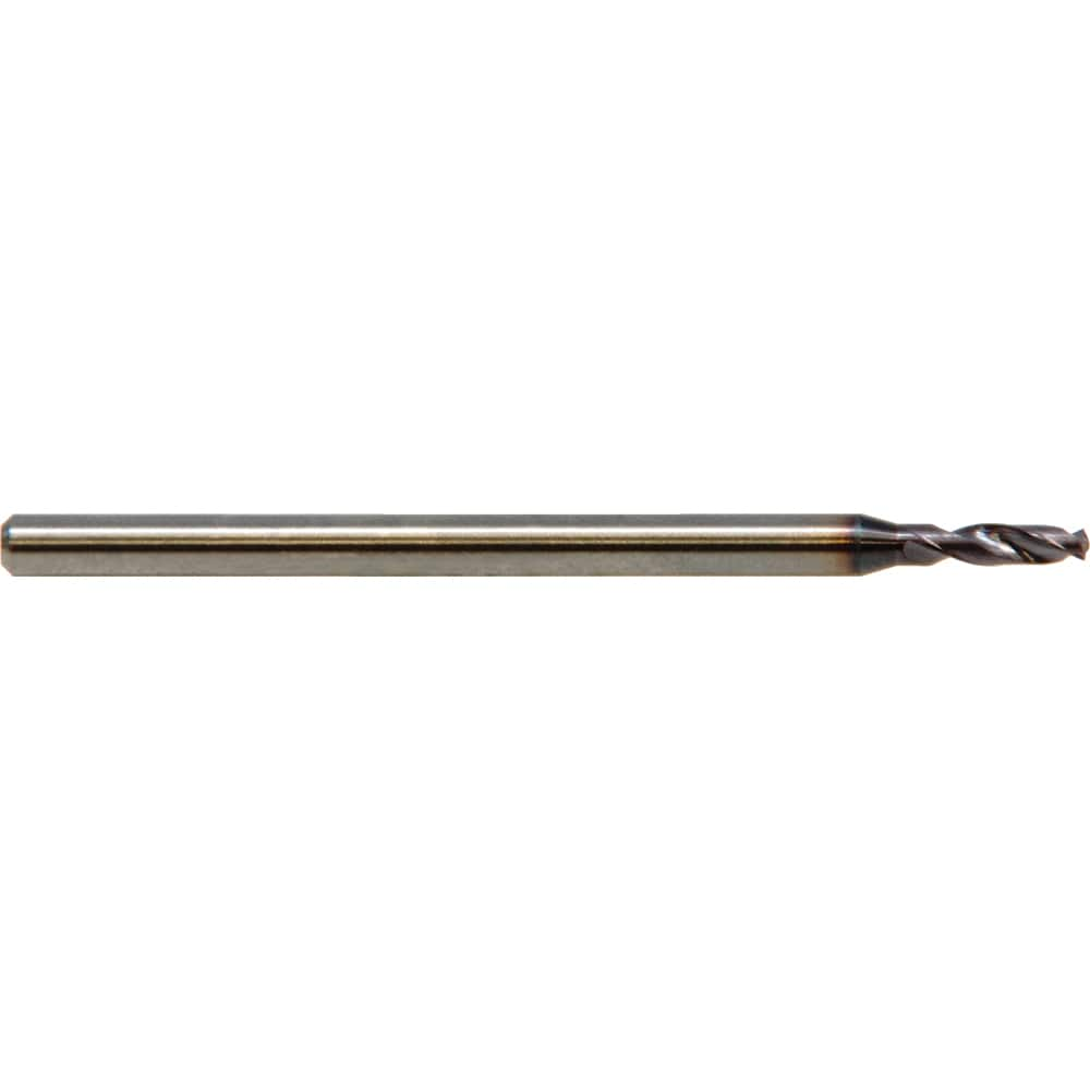 Micro Drill Bit: 0.1122″ Dia, 143 °, Solid Carbide ALtima Finish, RH Cut, Helical Flute, Straight-Cylindrical Shank