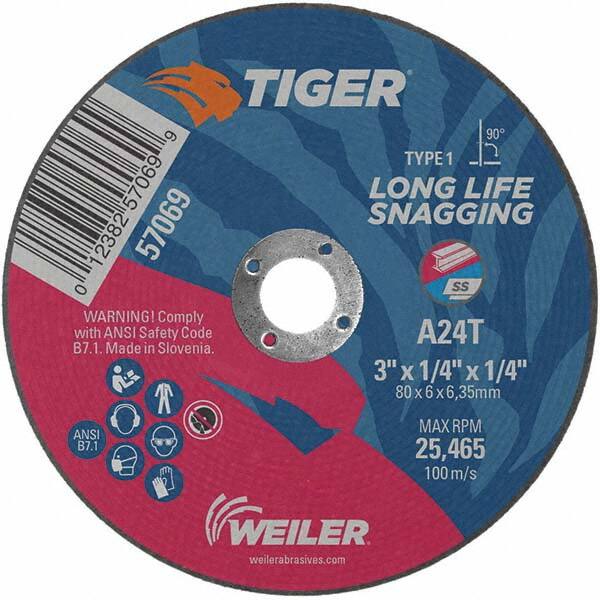 Weiler - 3 x 1/4, 1/4" Hole Aluminum Oxide Cutoff Wheel - Americas Industrial Supply