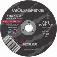 Weiler - 3 x 1/4, 3/8" Hole Aluminum Oxide Cutoff Wheel - Americas Industrial Supply