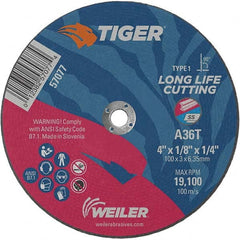 Weiler - 4 x 1/8, 1/4" Hole 36 Grit Aluminum Oxide Cutoff Wheel - Americas Industrial Supply