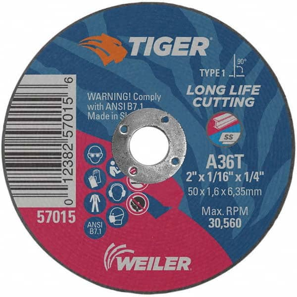 Weiler - 2 x 1/16, 1/4" Hole 36 Grit Aluminum Oxide Cutoff Wheel - Americas Industrial Supply