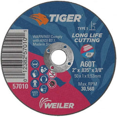 Weiler - 2 x 0.035, 3/8" Hole 60 Grit Aluminum Oxide Cutoff Wheel - Americas Industrial Supply