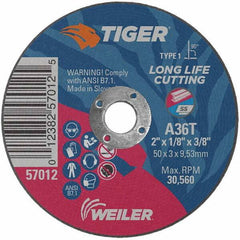 Weiler - 2 x 1/8, 3/8" Hole 36 Grit Aluminum Oxide Cutoff Wheel - Americas Industrial Supply