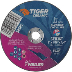 Weiler - 3 x 1/16, 1/4" Hole 36 Grit Ceramic Alumina Cutoff Wheel - Americas Industrial Supply