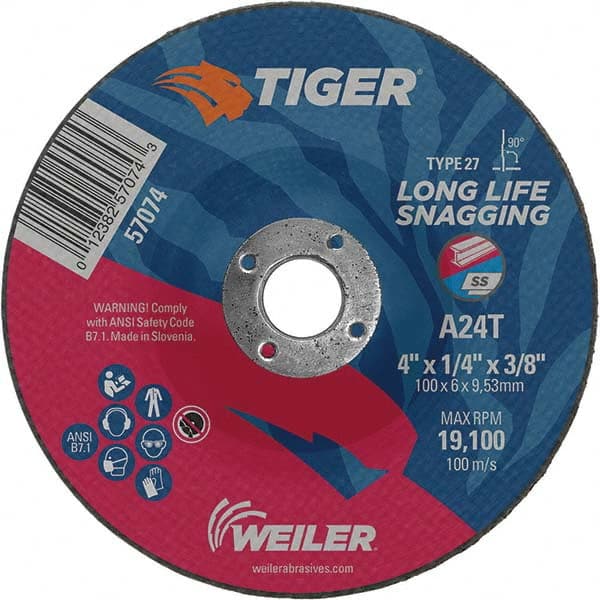 Weiler - Depressed-Center Wheels Wheel Diameter (Inch): 4 Wheel Thickness (Inch): 1/4 - Americas Industrial Supply