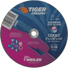 Weiler - 4 x 1/16, 1/4" Hole 36 Grit Ceramic Alumina Cutoff Wheel - Americas Industrial Supply