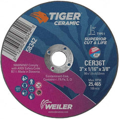 Weiler - 3 x 1/16, 3/8" Hole 36 Grit Ceramic Alumina Cutoff Wheel - Americas Industrial Supply