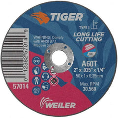 Weiler - 2 x 0.035, 1/4" Hole 60 Grit Aluminum Oxide Cutoff Wheel - Americas Industrial Supply