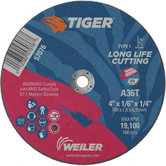 Weiler - 4 x 1/16, 1/4" Hole 36 Grit Aluminum Oxide Cutoff Wheel - Americas Industrial Supply