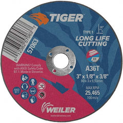 Weiler - 3 x 1/8, 3/8" Hole 36 Grit Aluminum Oxide Cutoff Wheel - Americas Industrial Supply