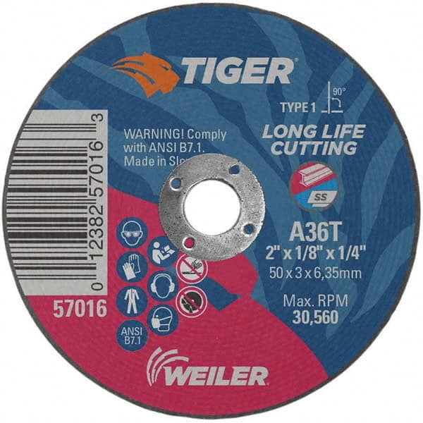 Weiler - 2 x 1/8, 1/4" Hole 36 Grit Aluminum Oxide Cutoff Wheel - Americas Industrial Supply