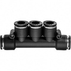 Value Collection - 6mm OD, Nylon Push-to-Connect Manifold 3 Tubes - 150 Max psi, Black - Americas Industrial Supply