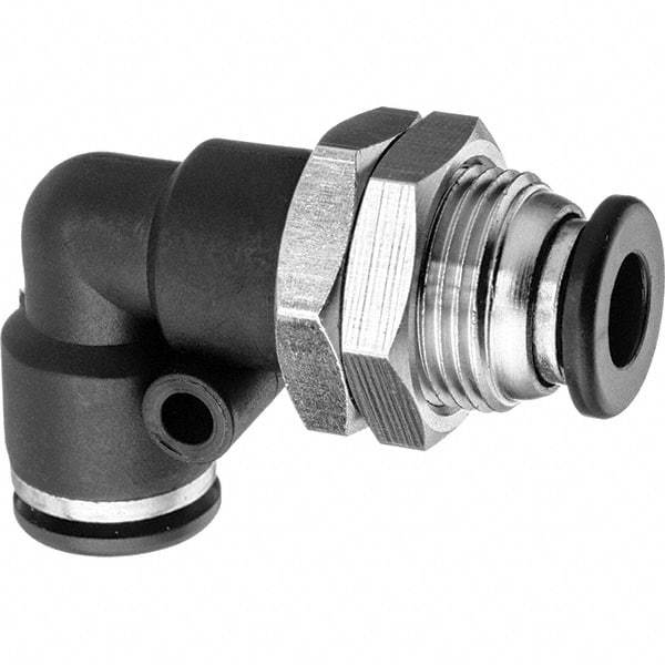 Value Collection - 1/2" OD, Nylon Push-to-Connect Bulkhead Union Elbow - 150 Max psi, Black - Americas Industrial Supply