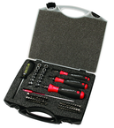 59 Piece - Torque Control - #28589 - Includes: Torque handle 10-50 Inch/Lbs; 5-10 Inch/Lbs and 15-80 Inch lbs. Hex; Torx®; Phillips; Slotted; Pozi Bits and Sockets in Storage Case - Americas Industrial Supply