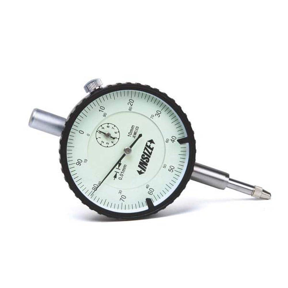 Insize USA LLC - Dial Drop Indicators; Maximum Measurement (mm): 10.00 ; Dial Graduation (mm): 0.0100 ; Dial Reading: 0-100 ; Dial Diameter (mm): 58.00 ; Accuracy (mm): 0.018 ; Dial Color: White - Exact Industrial Supply