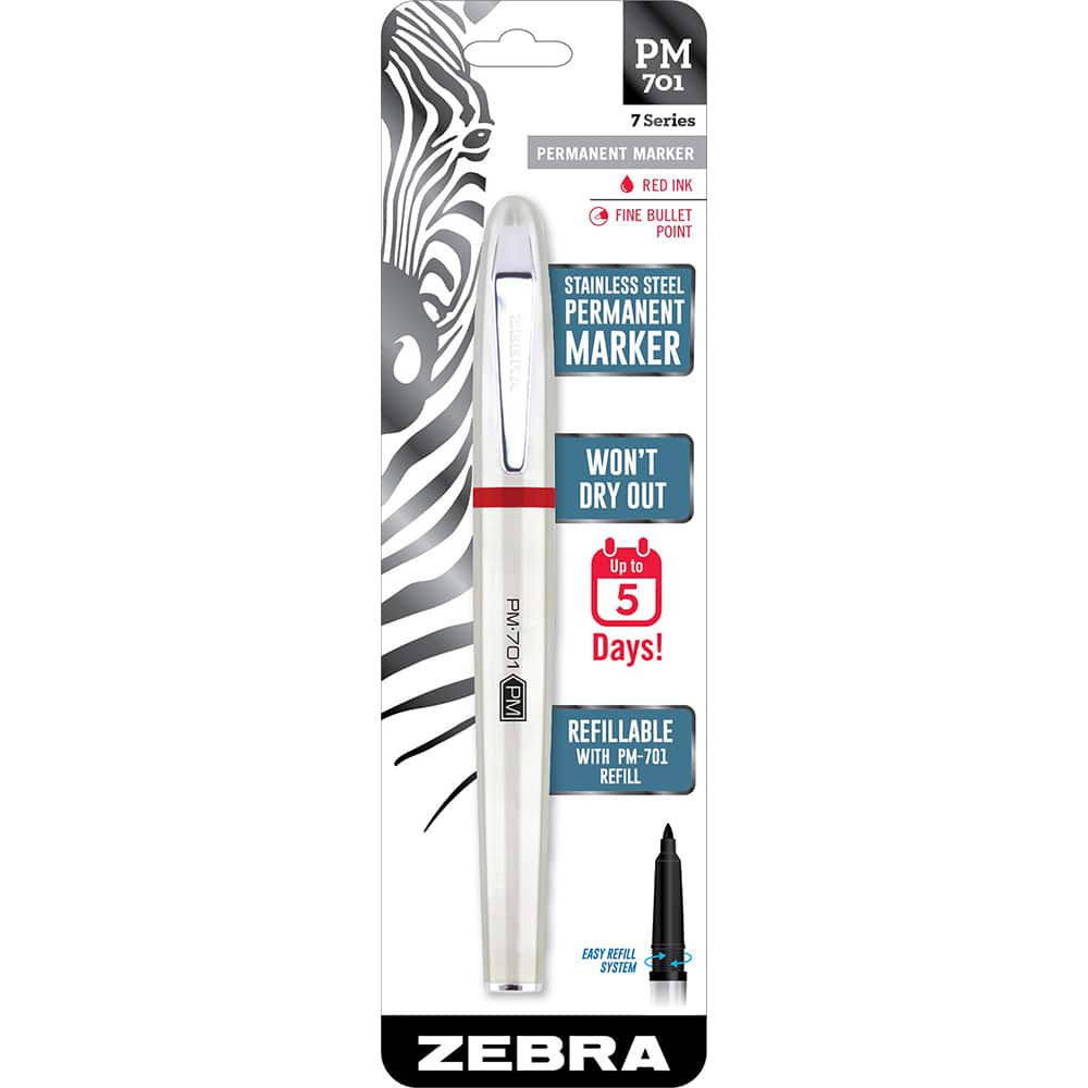 Zebra Pen - Markers & Paintsticks; Type: Permanent Marker ; Color: Red ; Ink Type: Fade Resistant ; Tip Type: Fine; Bullet - Exact Industrial Supply