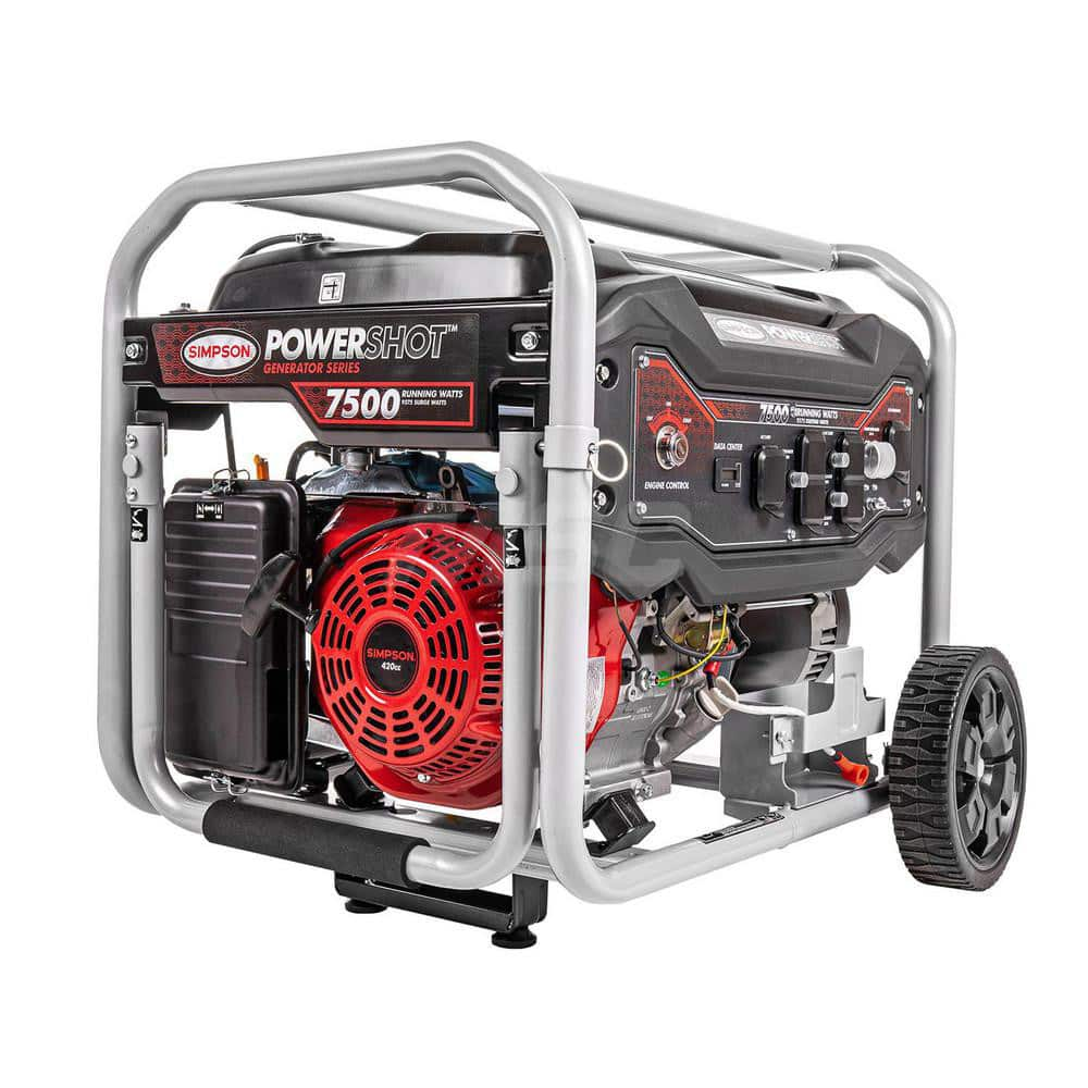 Portable Power Generators; Fuel Type: Gasoline; Starting Method: Electric; Recoil; Wattage (kW): 8.3; Running Watts: 7500; Engine Size (cc): 439; Engine Size (L): 420; Run Time Half Load: 8; Horsepower (HP): 13; Receptacle Type: (1) 120V 50A Outlet; (2) 1