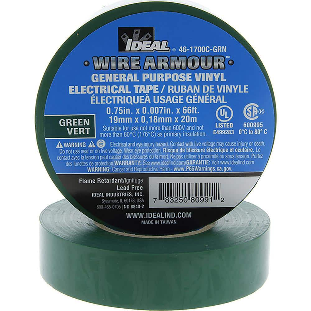 Vinyl Film Electrical Tape: 3/4″ Wide, 66' Long, 7 mil Thick, Black 32 to 176 ° F Operating Temp, 7,000 V/mil, Series 46-1700C