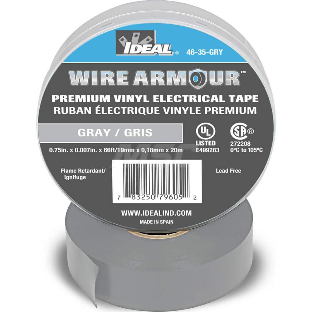 Vinyl Film Electrical Tape: 3/4″ Wide, 66' Long, 7 mil Thick, Gray 32 to 221 ° F Operating Temp, 7,500 V/mil, Series 46-35