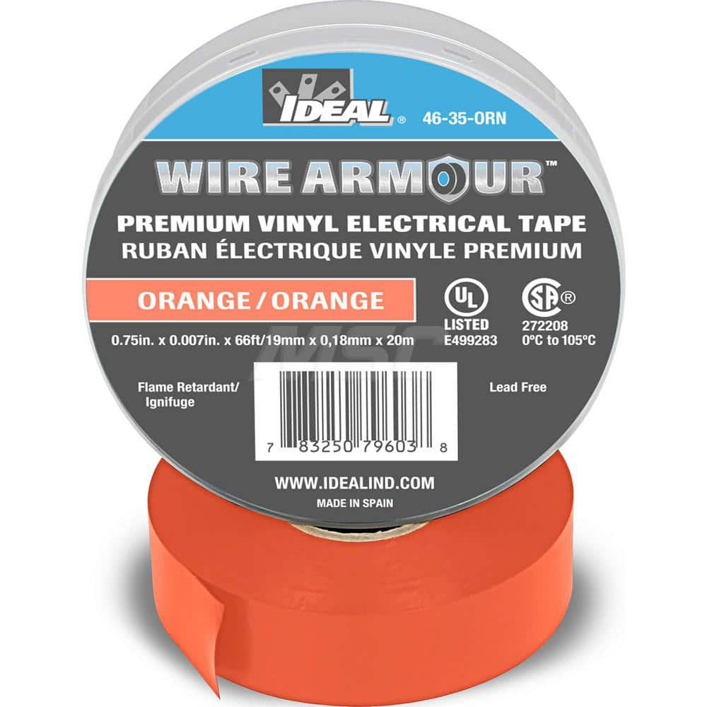 Vinyl Film Electrical Tape: 3/4″ Wide, 66' Long, 7 mil Thick, Orange 32 to 221 ° F Operating Temp, 7,500 V/mil, Series 46-35