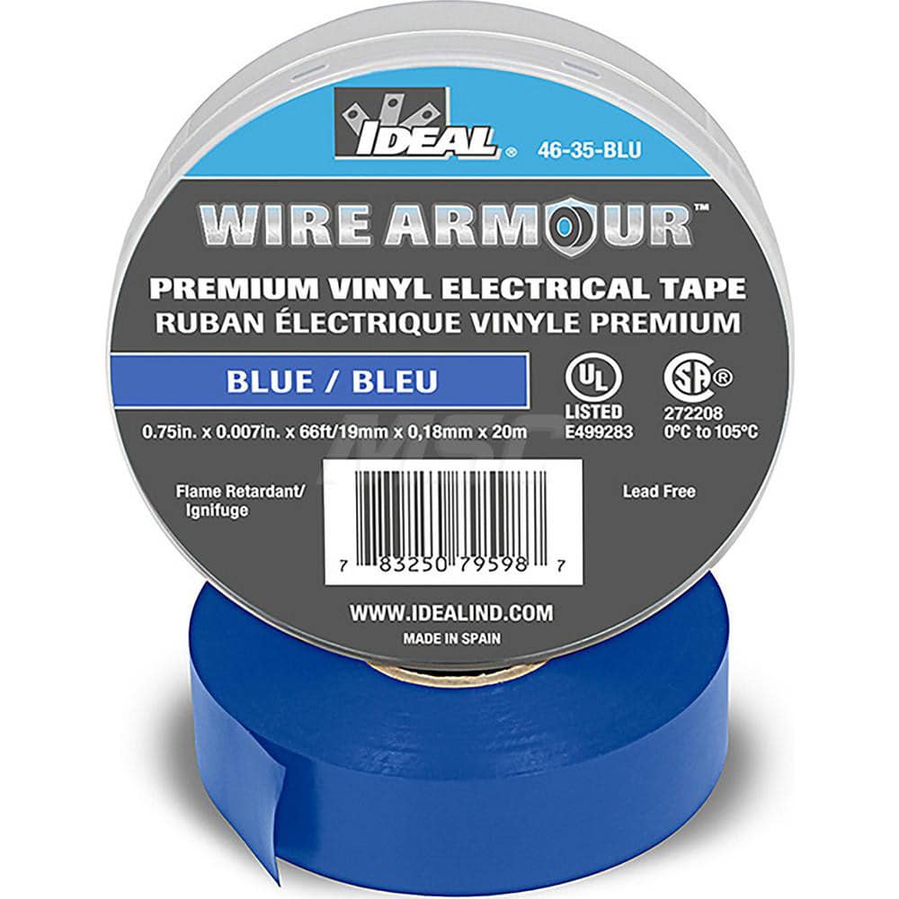 Vinyl Film Electrical Tape: 3/4″ Wide, 66' Long, 7 mil Thick, Blue 32 to 221 ° F Operating Temp, 7,500 V/mil, Series 46-35