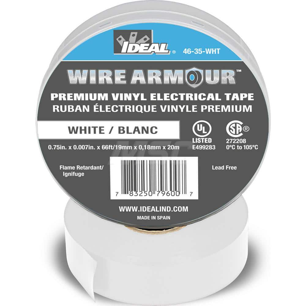 Vinyl Film Electrical Tape: 3/4″ Wide, 66' Long, 7 mil Thick, White 32 to 221 ° F Operating Temp, 7,500 V/mil, Series 46-35