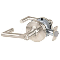 Lever Locksets; Type: Cylindrical Lock; Key Type: Keyless; Strike Type: Curved Lip Strike; Finish/Coating: Satin Nickel; Material: Metal; Material: Metal; Door Thickness: 1.75 in; Backset: 2.75 in; Cylinder Type: No Keyway; Minimum Order Quantity: Metal;