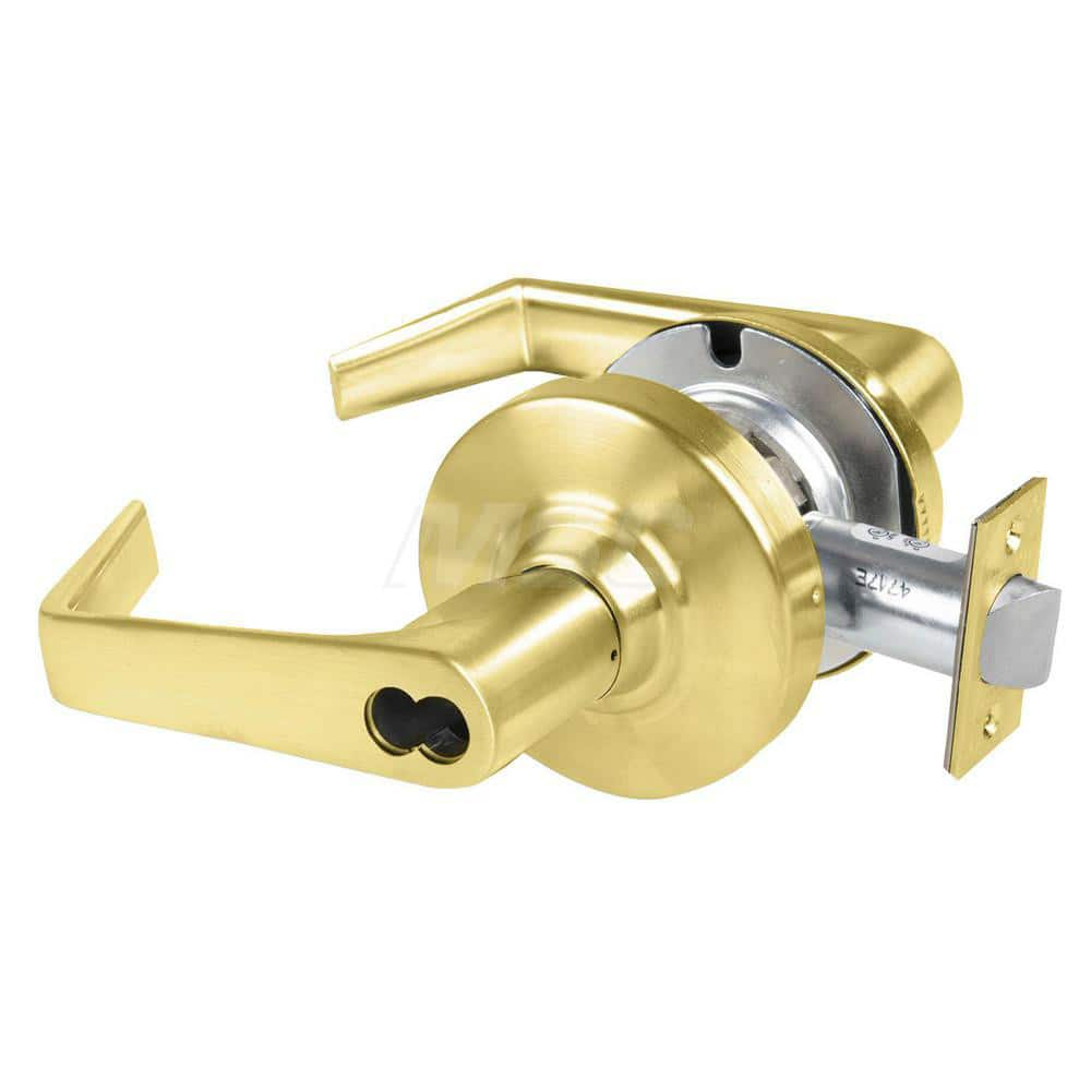 Lever Locksets; Type: Cylindrical Lock; Key Type: Keyless; Strike Type: Curved Lip Strike; Finish/Coating: Satin Brass; Material: Metal; Material: Metal; Door Thickness: 1.75 in; Backset: 2.75 in; Cylinder Type: No Keyway; Minimum Order Quantity: Metal; M