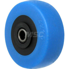Rubber Caster Wheel: Rubber, 4″ Dia, 1.25″ Wide 300 lb Capacity, Roller Bearing, Non-Marking