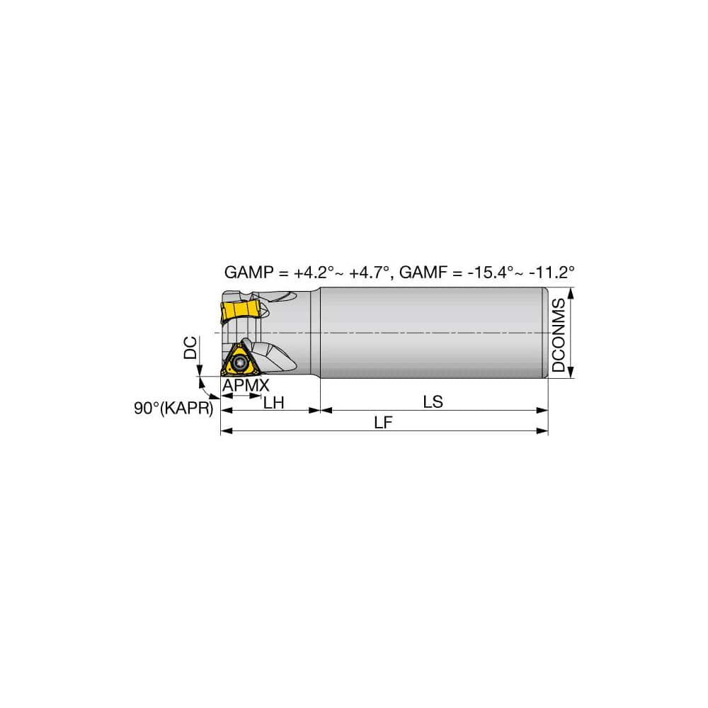 Indexable Square-Shoulder End Mill:  EPTN07M025C25.0R04,  25.0000'' Shank Dia,  Straight Shank Uses  4,  Normal Pressure,  115.00 mm OAL