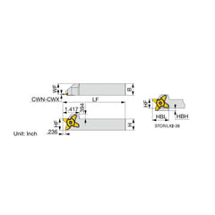 Indexable Grooving Toolholder:  STCR16-38,  0.1575″ Max Groove Width 0.3937″ Max Depth,  Uses 38 Inserts,  1.0000″ Shank Height,  1″ Shank Width,  No