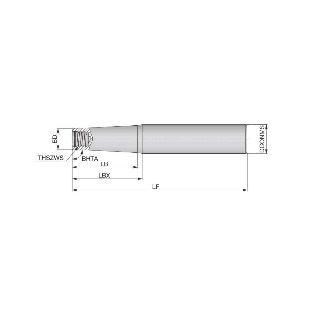 Replaceable Tip Milling Shank: Series VTS, 1-1/4″ Straight Shank S15 Neck Thread, 0.957″ Neck Dia, Steel