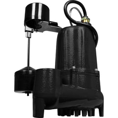 Sump Sewage & Effluent Pump: Piggyback Mechanical Float, 4.3A, 115V 1-1/2″ Outlet, Cast Iron Housing