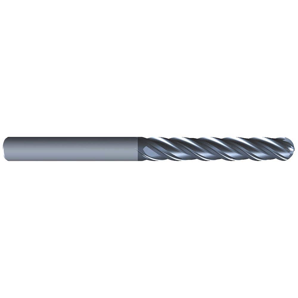 Ball End Mill: 0.375″ Dia, 4 Flute, Solid Carbide 4″ OAL, 3/8″ Shank Dia, Variable ° Helix, AlCrN Coated, Single End